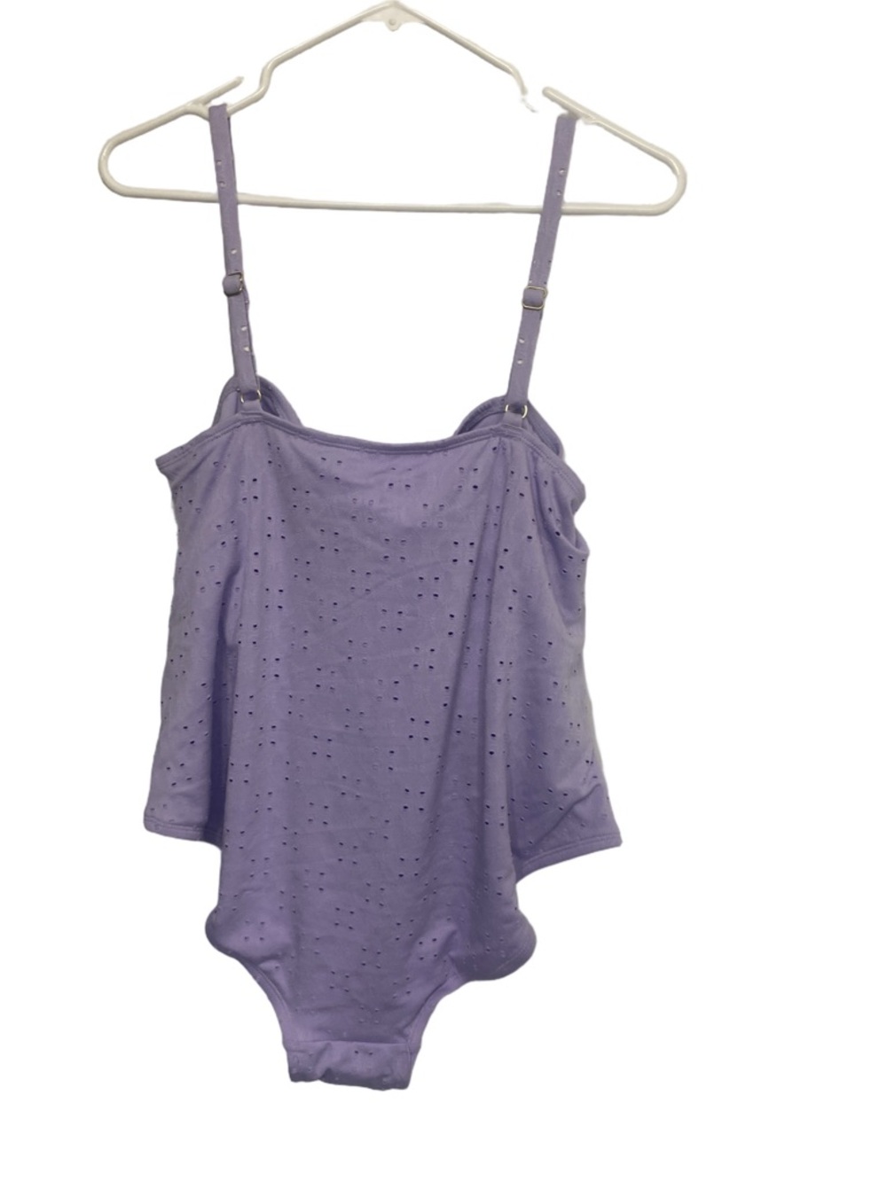 Lavender Eyelet Pointelle One Piece Swimsuit Button Front Ruffle Back 2X NWT - Picture 3 of 6